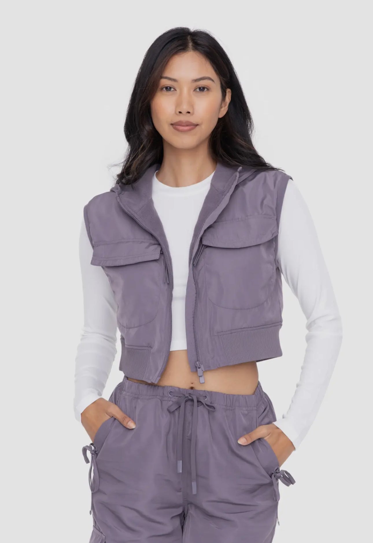 Water Resistant Satin Finish Cropped Cargo Vest